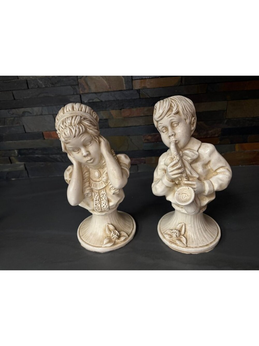 Vintage Universal Statuary Corp Figurines: Boy with Saxophone & Girl